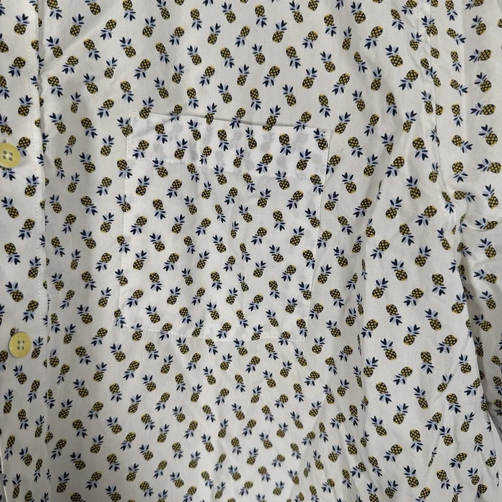 Johnston & Murphy Men's Button Down Shirt Short‎ Sleeve Pineapple Size XL White